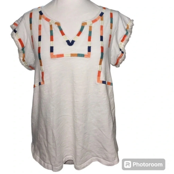 THML Embroidered Fringe Short Sleeve Top size S - Picture 1 of 10